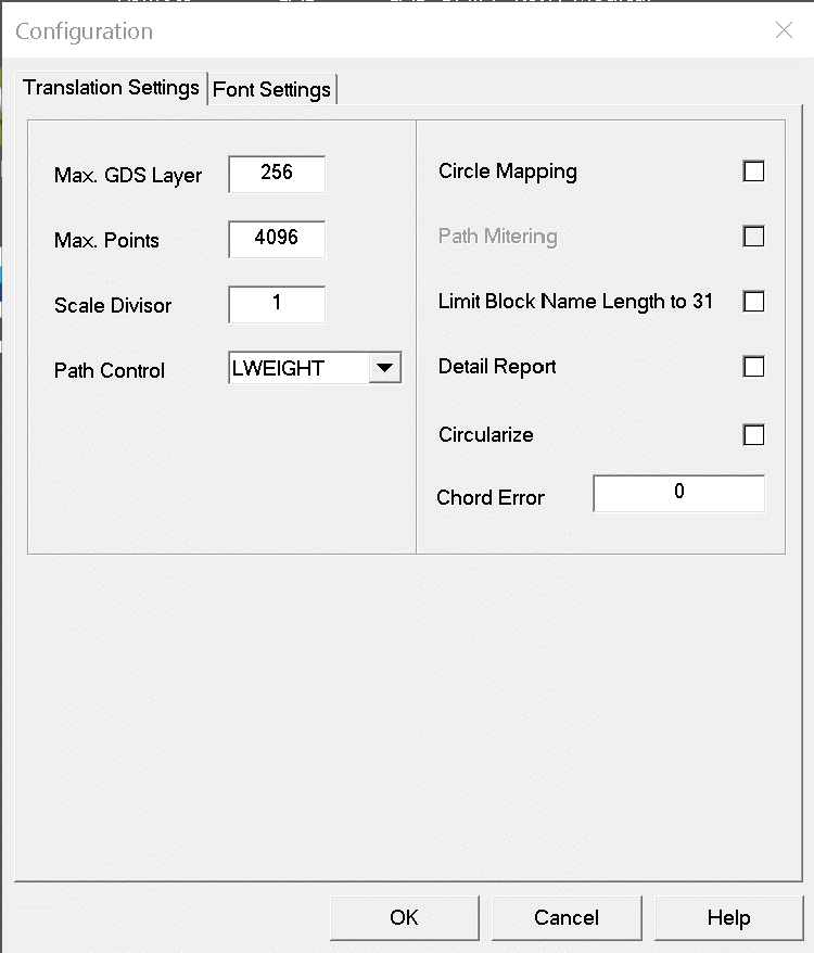 configuration dialog