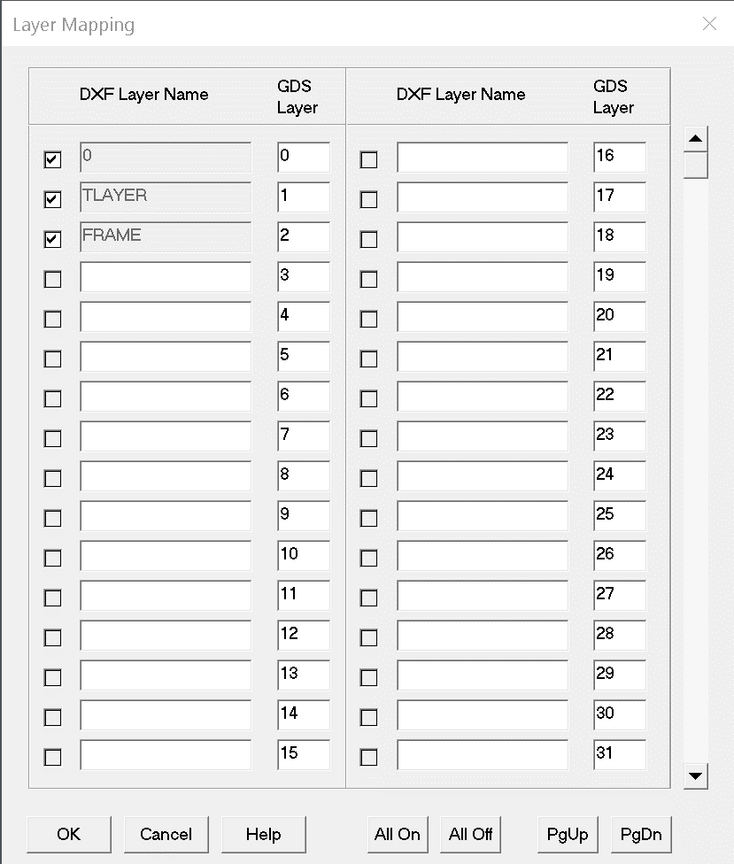 layer mapping dialog