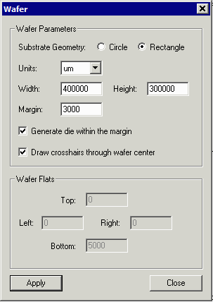 wafer dialog with rectangle selected.