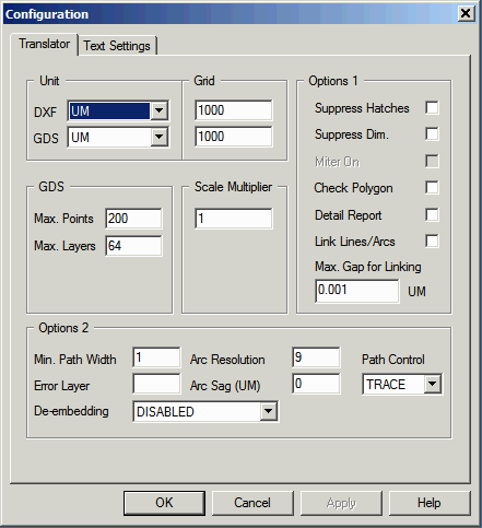 dxf to gds configuration