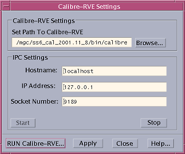 Calibre RVE Setttings Dialog Box