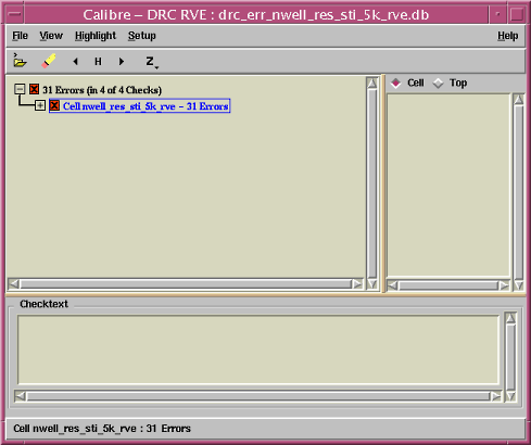 Calibre RVE's Error viewer