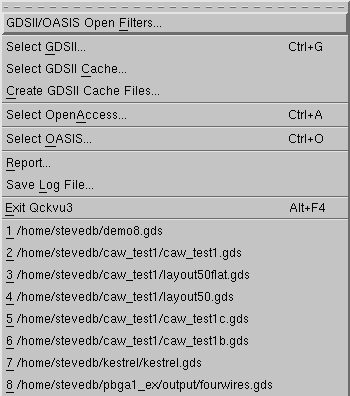 To specify input filters use the file pulldown and select GDSII/OASIS Open Filters ... 