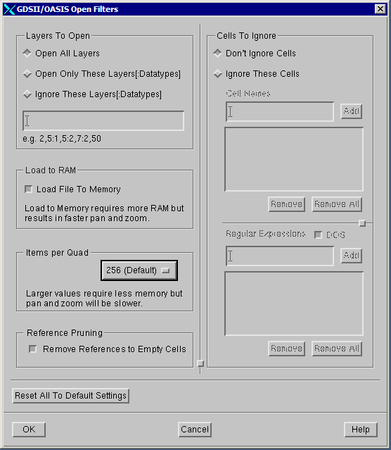 The GDSII/OASIS Open Filter Dialog