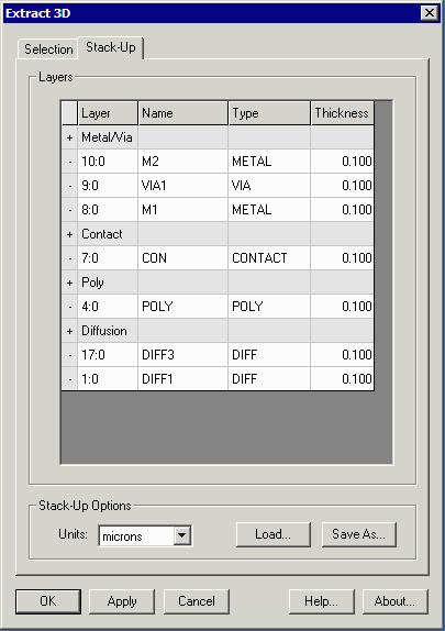 the Extract 3D stackup tab