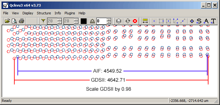 compute scale by measuring the width of the bottom row for both the package GDSII and the AIF overlay