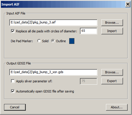 the Import AIF dialog