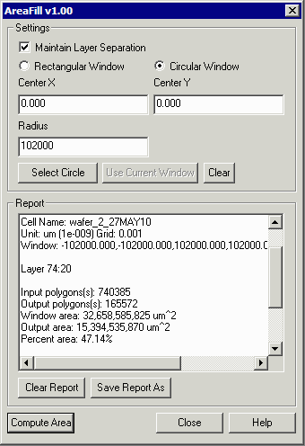 results of circular area computation