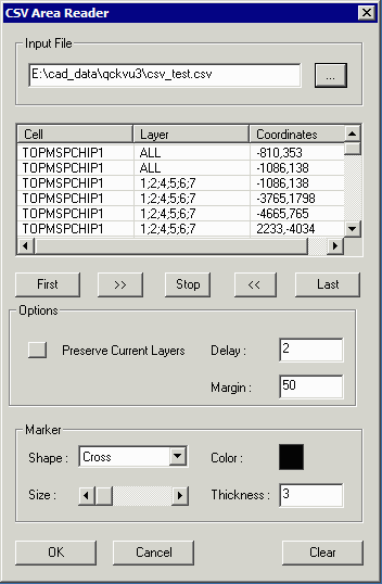 CSV Area Reader Dialog box