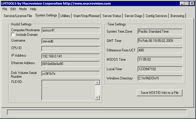 screen shot of LMTOOLS (System Settings Tab)