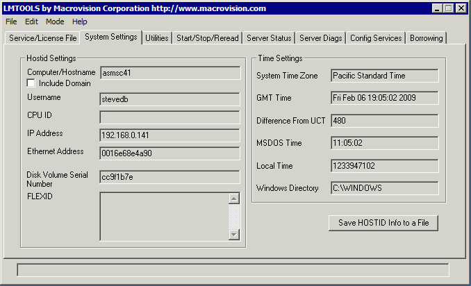 lmtools System Settings dialog