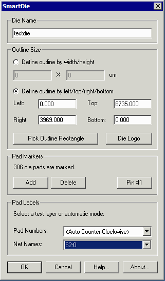 SmartDie Dialog Box