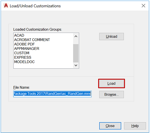 opening the MenuLoad dialog