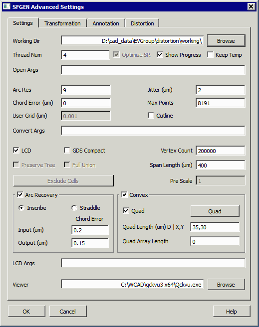 Settings dialog for LCD flow