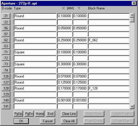 GBR2DXF's Aperture dialog window filled in from  the table.