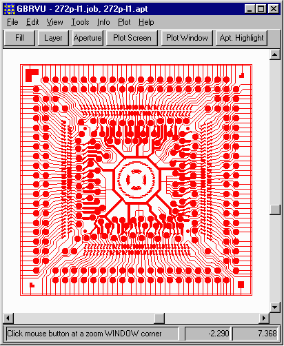 view of the RS274D file once the correct aperture file was created by entering parameters and D-code values.