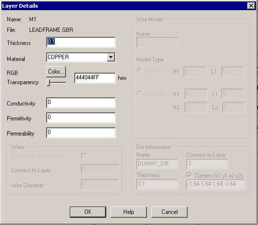 details settings for conductor/metal layers.