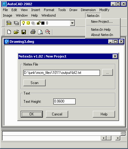 Netex In Pulldown and file selection dialog box.