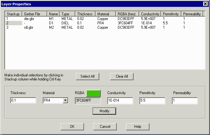 Z values need to be set. the electrical parameters are from the material library