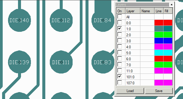 node text labeling the bump pads on a flip chip converted from ODB++