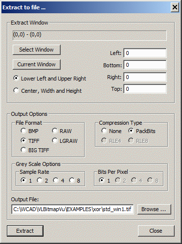 The extract dialog window