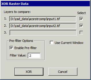 The XOR Raster Data dialgo box