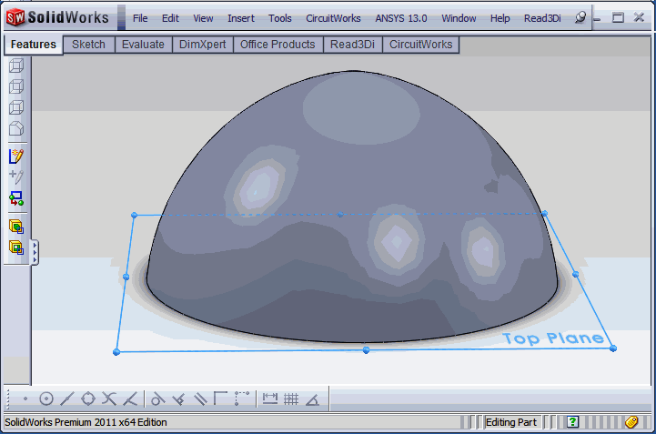 hemisphere modeled in SolidWorks