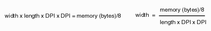 band width in terms of DPI, length and memory 