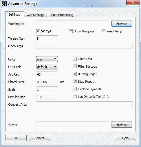 advanced configuration window - Settings Tab