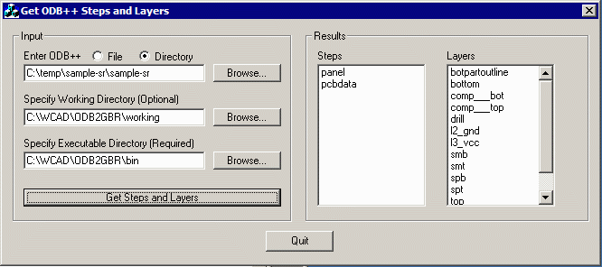 Get ODB Steps and Layers main dialog window