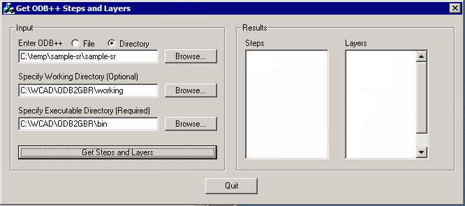 Get ODB Steps and Layers main dialog window