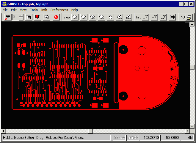 View of the Gerber file, top.gbr, generated by ODB2GBR64
