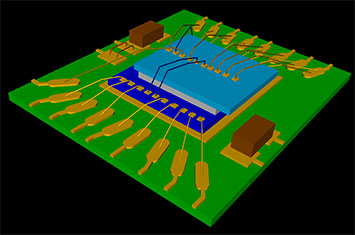 3D view of a memory controller with stacked ram and two passives