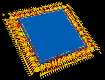 3D view of a tape BGA with die and wires (using 3DVU)