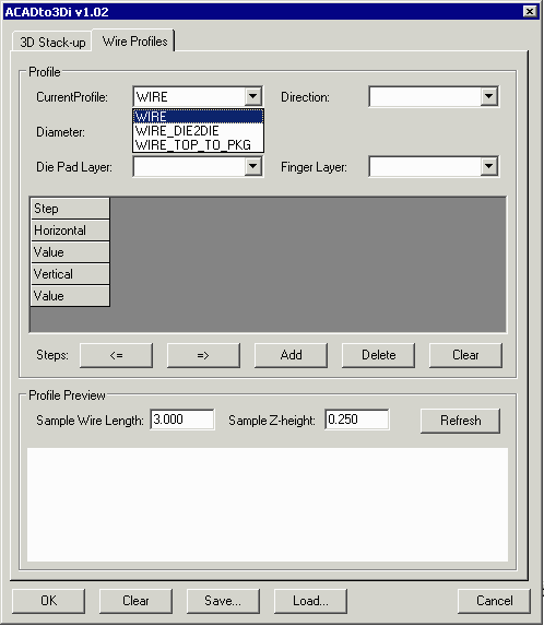 ACADto3Di Wire Profile  Dialog (empty).
