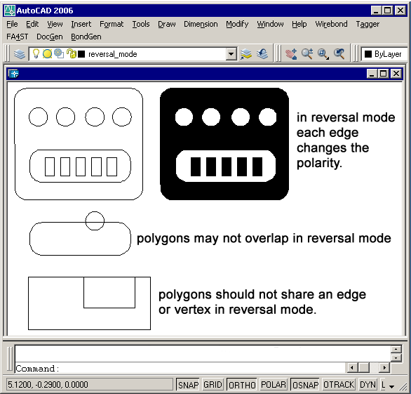 examples of zero width closed polyline processed using reversal interpretation.