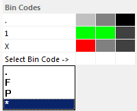 selecting the * bin code to assign color