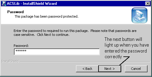 entering the password for acslib