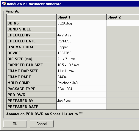 Bondgen's Documentation Annotation dialog