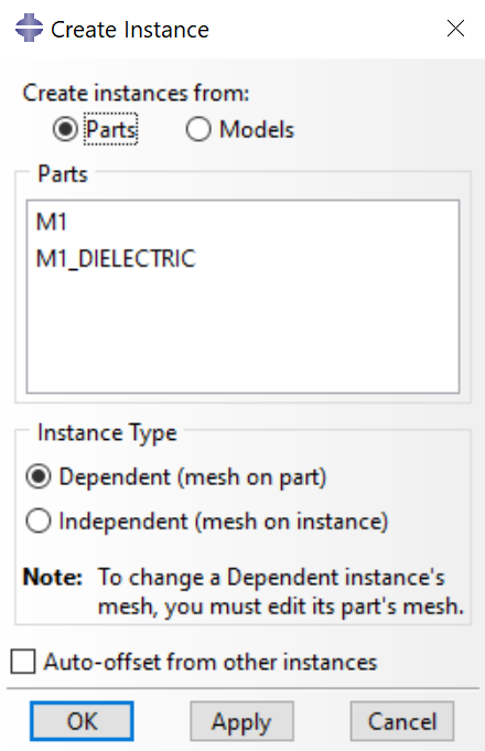 creating an instance in Abaqus using our parts ..