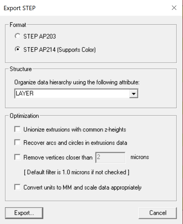 Export STEP dialog