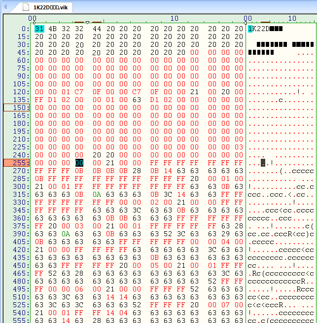 hex editor view of .vik file