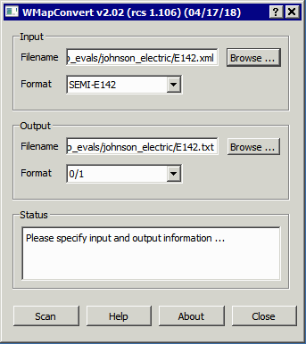 main dialog once the input file and type have been selected
