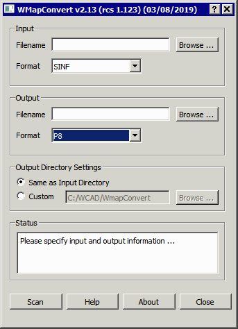 main dialog set to convert SINF to P8.
