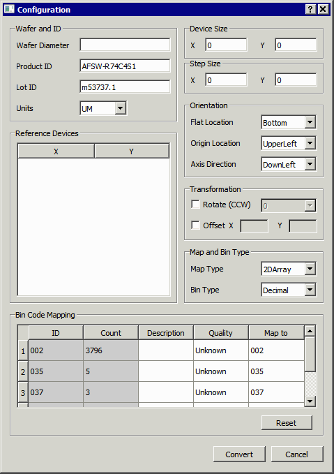 the configuration dialog after the initial scan.
