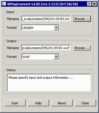 main dialog once the input file and type have been selected