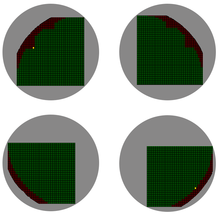 300 mm wafer cut into four pieces to fit on 200 mm equipment