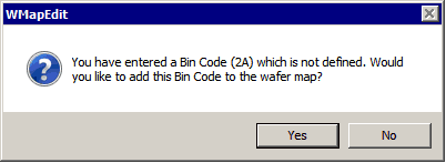 prompt - are you sure you want to add a new bin code to the map?