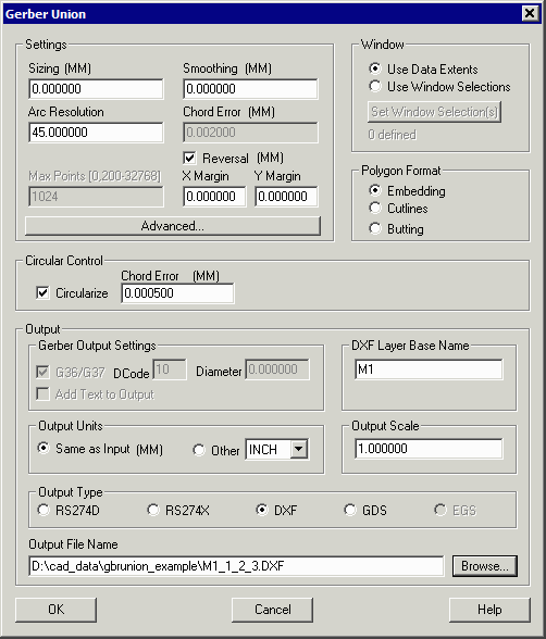 Gerber Union Settings Dialog Box