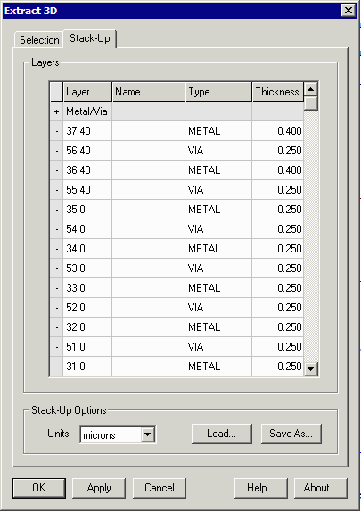 stackup dialog